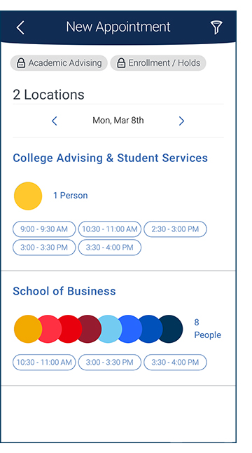 Advising locations with list of number advisors assigned to you at that location.