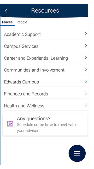 Navigate App list of academic support offices